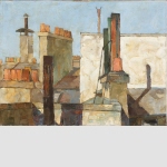 Roofs of Paris, 1928Oil on canvas, 46 x 60 cmHans Erni FoundationIn 1928, having attended the Lucerne School of Arts and Crafts, the 19-year-old Hans Erni went to Paris. With its rapid growth, its traffic, its social contrasts and political conflicts, its countless theatres and entertainment venues, the city was the epitome of a modern metropolis and an attractive centre for artists. Paris was also an arena for the confrontation between the different art movements. The city was an excellent school for a young artist like Hans Erni.Unlike many of his predecessors and contemporaries, however, the artist from Lucerne did not paint the lights of the boulevards or the shadier sides of the entertainment districts in the Seine metropolis. Rather, he represented a roof landscape in which shabby fire walls and sooty chimneys are stacked up behind each other.But Erni wouldn't have been Erni if he hadn`t been able to get something out of this actually quite unspectacular motif. The young artist was clearly fascinated by the lively play of light and shadow on the different surfaces. The shadow casts and the contours of different building components connect the different spatial layers. Finally, the rough wall plaster created with densely applied paint provides the opportunity to show the basic material of the painting itself. For Erni, even at this early stage of his career, painting was more than just a representation of reality. The painter also reflected in his painting on his medium and on seeing itself.